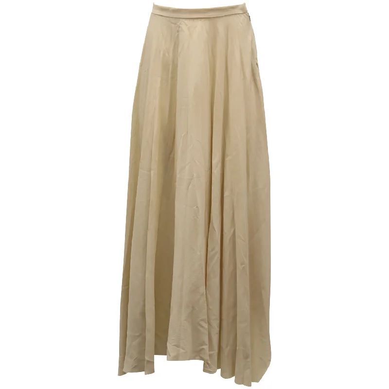 Women's Comfortable Lounge Outfit Helmut Lang Maxi Pleated Skirt in Nude Silk