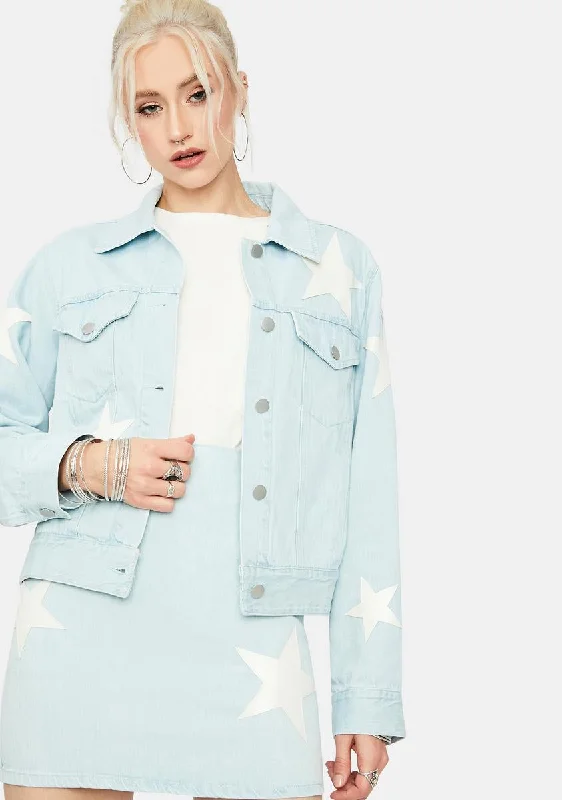 Women's Plus-Size Garments Road Less Traveled Star Patch Jean Jacket