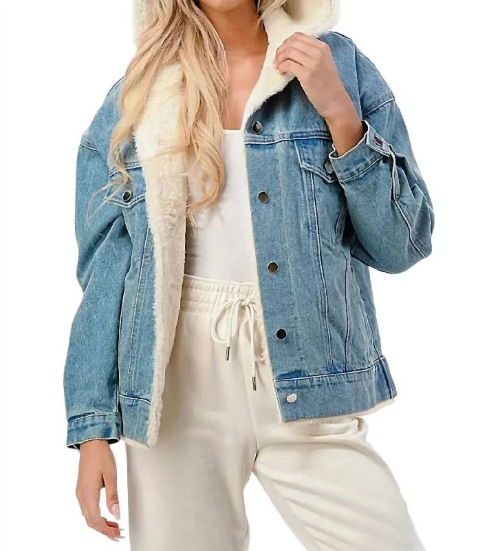 Women's Trendy Clothes Evelyn Hooded Denim Jacket With Faux Fur Lining