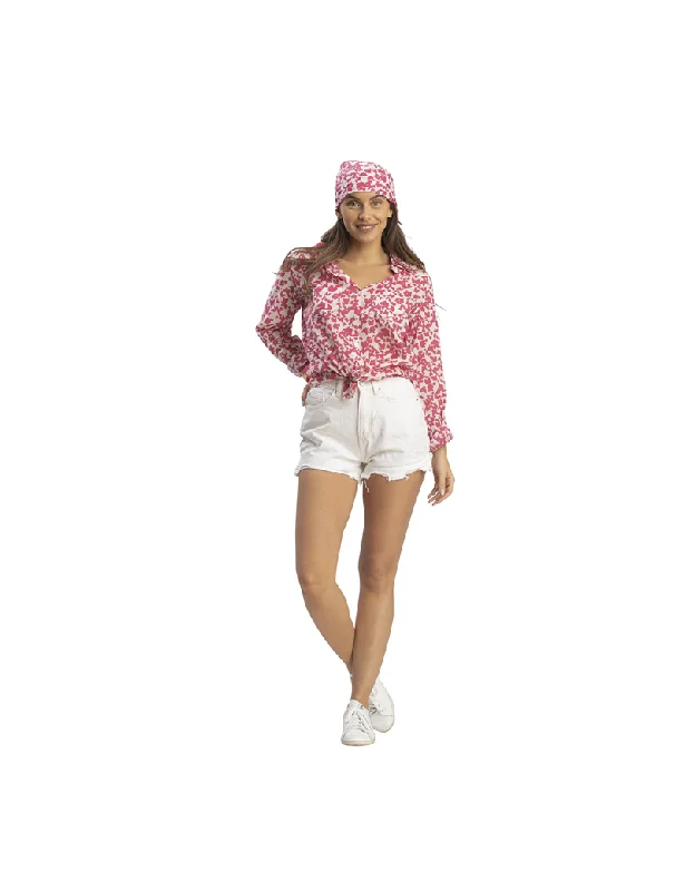 Women's Plus-Size Casual Outfit Classic Shirt Fuschia Butterflies