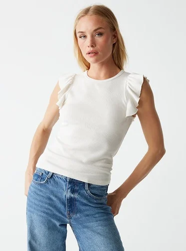 Casual Garments For Women Ribbed ruffle sleeve top