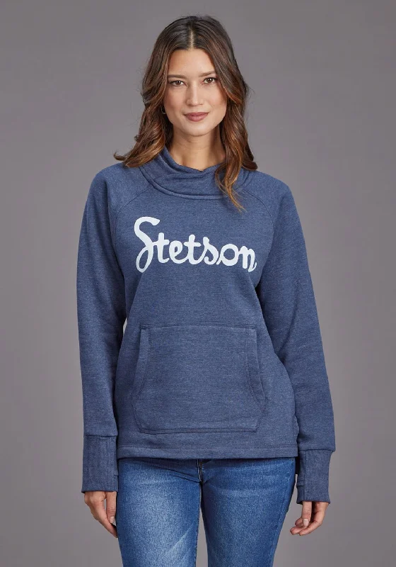 Vintage Clothing For Women Stetson Womens Script Logo Blue Cotton Blend Sweatshirt