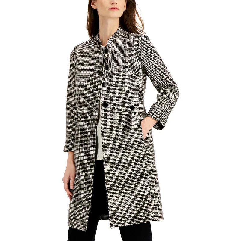 Women's Cozy Outfit For Lounging Womens Houndstooth Long Pea Coat