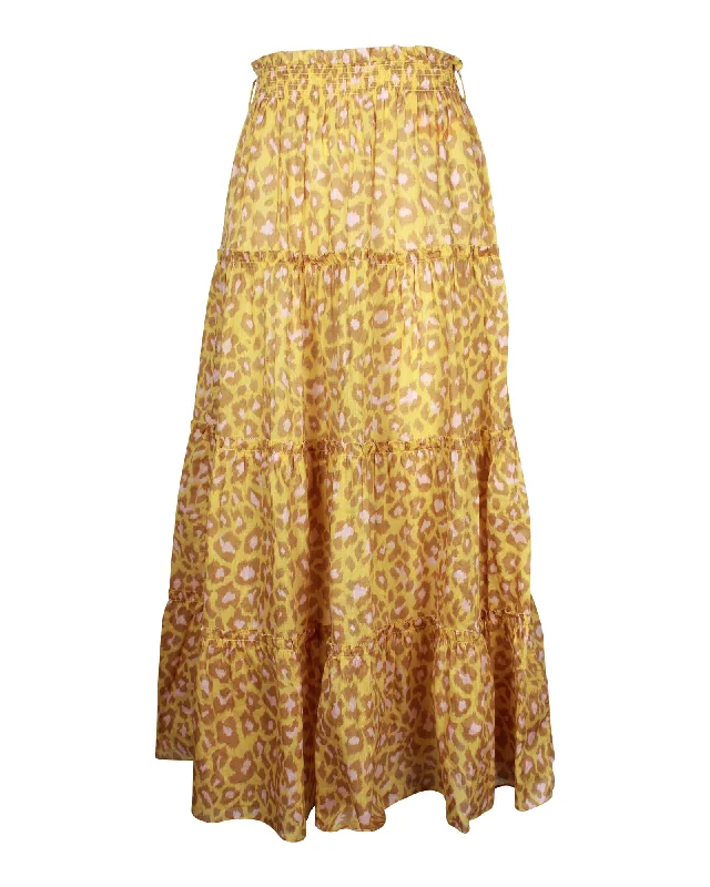 Women's Vintage Clothes Zimmermann Leopard-Print Maxi Skirt in Yellow Cotton