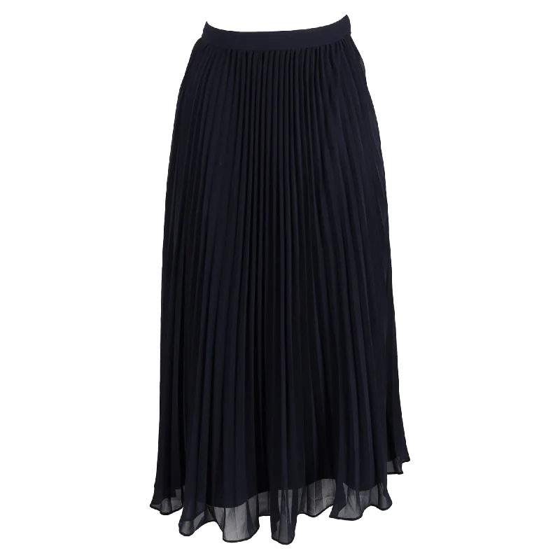 Women's Contemporary Clothing Self-Portrait Chiffon Midi Skirt in Navy Blue Polyester