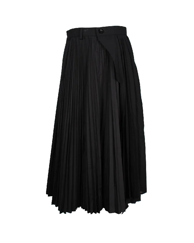 Women's Office Attire Sacai Electric Pleated Midi Skirt in Black Polyester