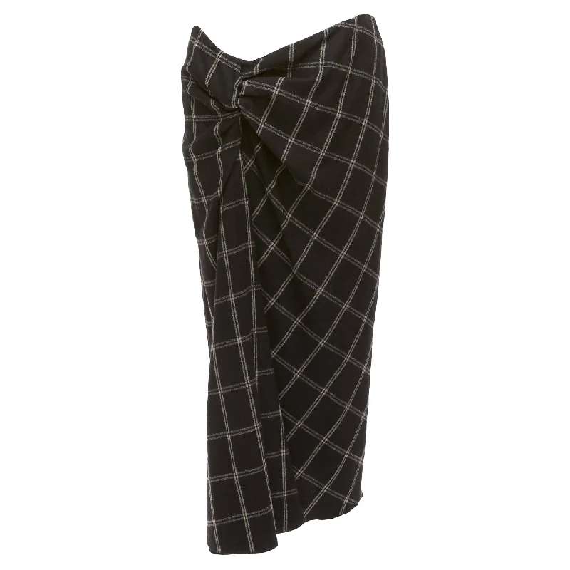 Women's Clothes For Outdoor Events Lanvin Checked Wool Blend Drape Knot Midi Skirt