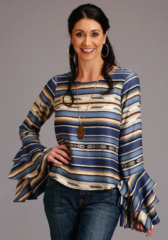 Women's Plus-Size Apparel Stetson Womens Blue Rayon/Nylon Indigo Serape L/S Pullover Blouse