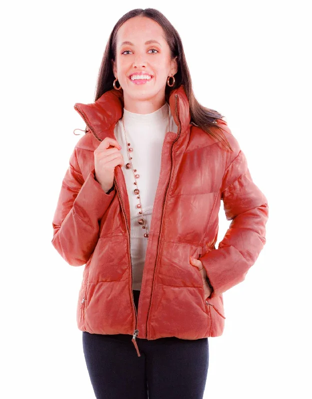 Women's Evening Wear Attire Scully Womens Puffy Zip Front Red Leather Leather Jacket