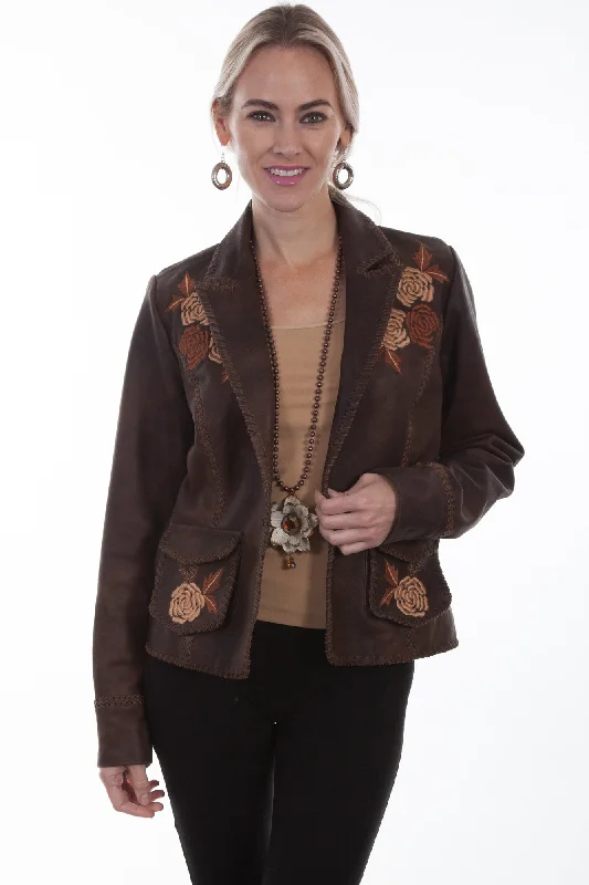 Women's Casual Clothing For Lounging Scully Womens Old Brown Leather Floral Jacket