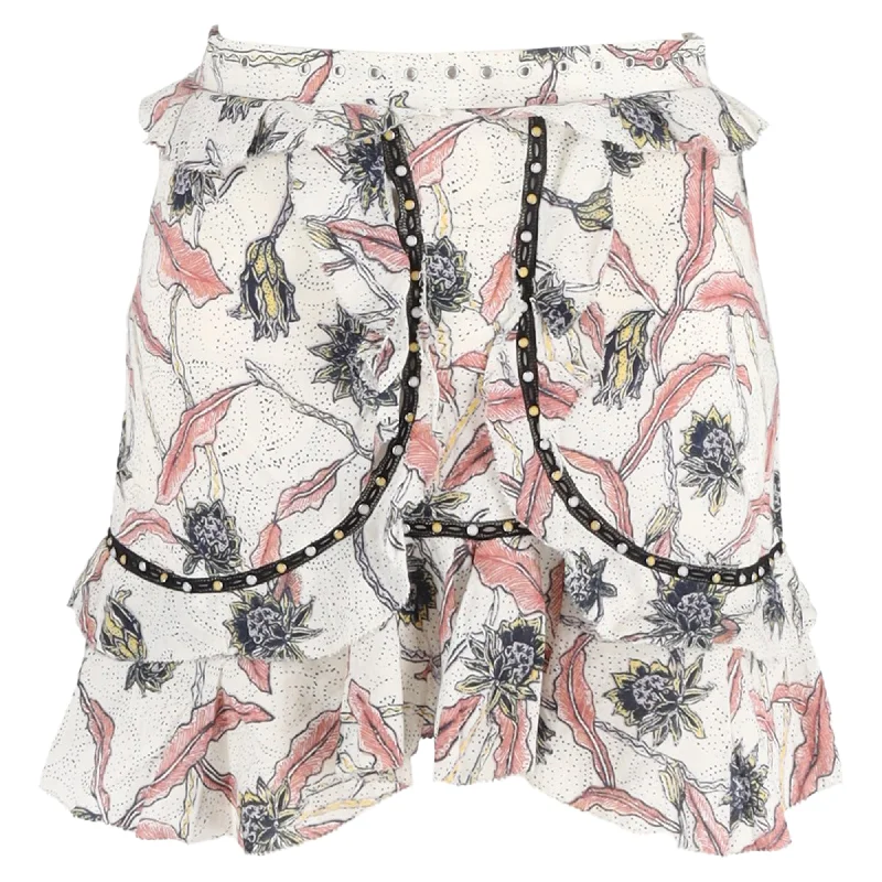 Stylish Women's Garments For Holidays Isabel Marant Ugi Embellished Ruffled Printed Mini Skirt In Multicolor Cotton