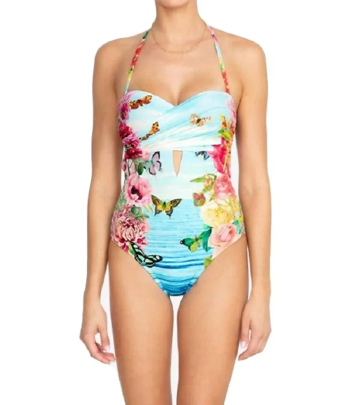 Timeless Women's Clothing Costa Azul Cut Out One Piece Swimsuit In Blue Multi