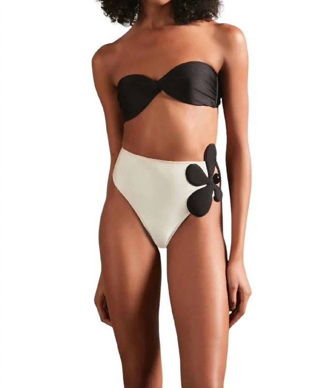 Affordable Luxury Women's Garments Floral High Leg Strapless Bikini Set In Off White/black