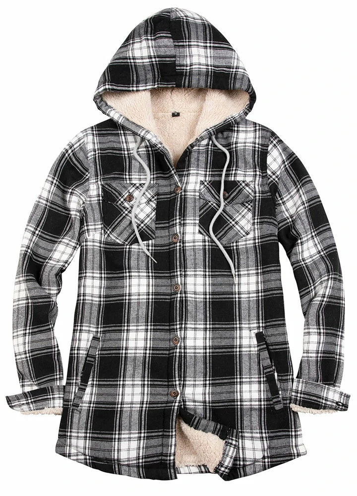 Women's Trendy Clothing Women's Matching Family Black White Flannel Jacket with Hood