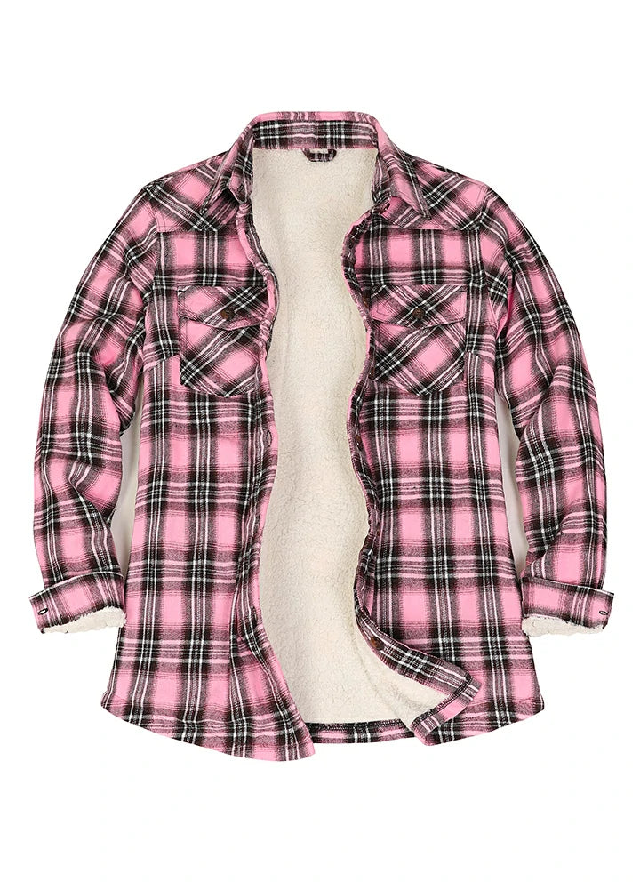 Women's Clothes For The Office Women's Matching Family Pink Button Dawn Plaid Shirt Jacket