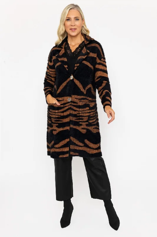 Women's Transitional Garments Black & Brown Printed Coatigan with Pockets