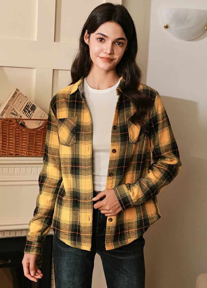 Limited-Time Markdowns On Stylish Wardrobe Essentials Women's Fleece Lined Plaid Button Down Flannel Shirt Jacket