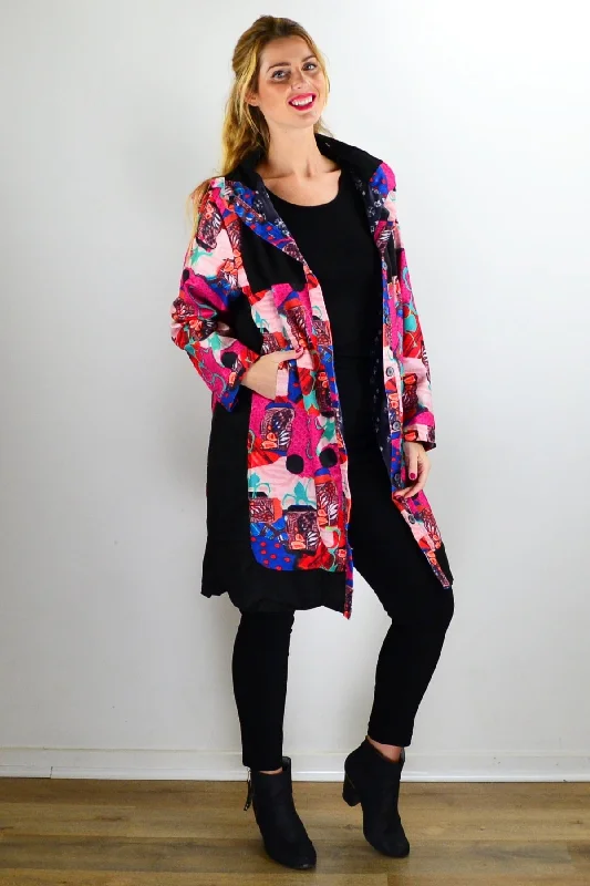 Chic Women's Outfit Abstract Print Fuchsia Corduroy Jacket