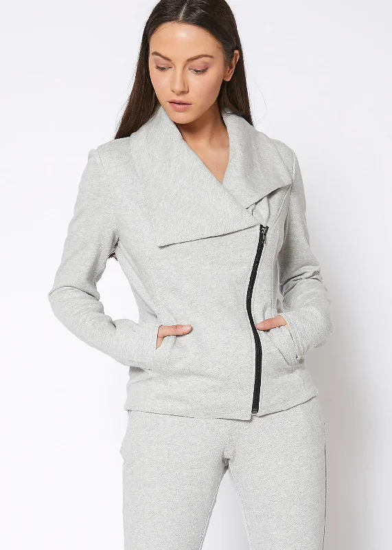 Must-Have Clothing Styles Now At Incredible Discounts Women's Oversized Collar Zip-Up Moto Jacket In Heather Grey