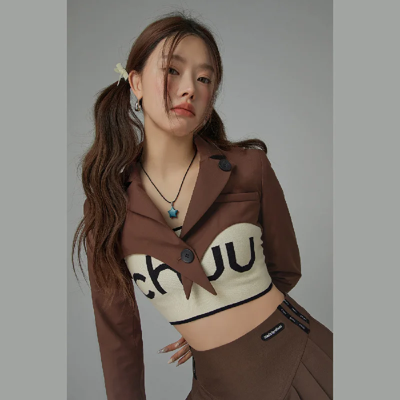 Women's Chic Outerwear Garments One Button Cropped Jacket