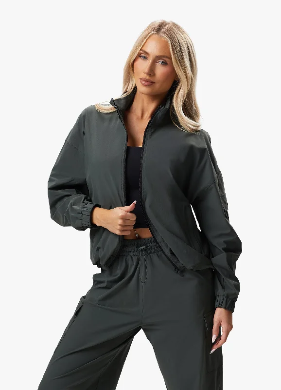 Women's Luxury Apparel Gym King Utility Woven Jacket - Green Smoke