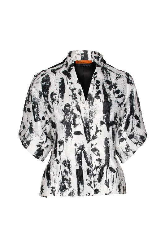 Women's Clothing For Special Occasions Tulip Sleeve Jacket - Black/White Print 9719