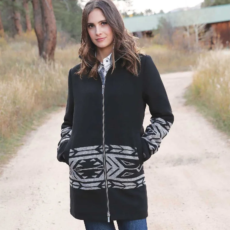 Affordable Women's Outfit Cruel Women's Southwestern Banded Walking Coat in Black