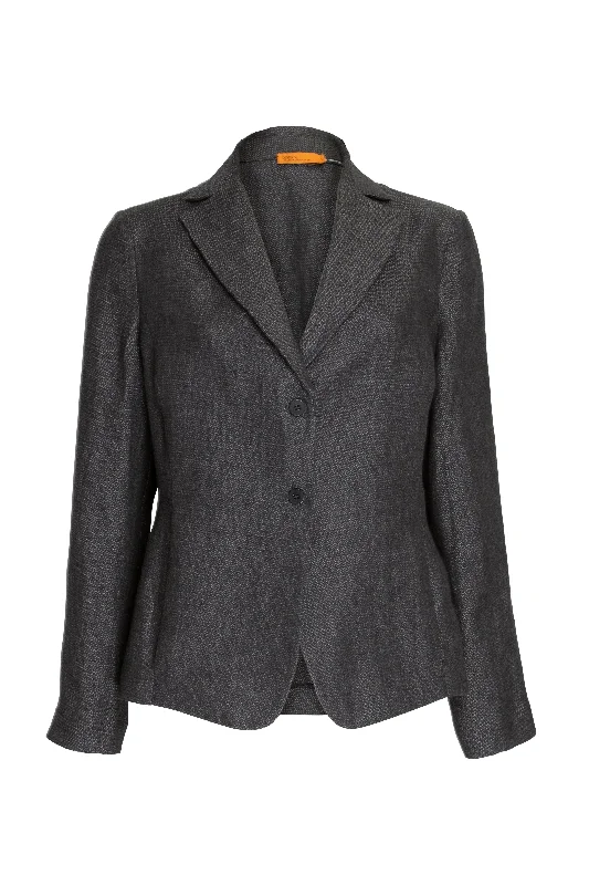 Women's Athletic Clothes High Revere Collar Jacket - Charcoal Linen 9720