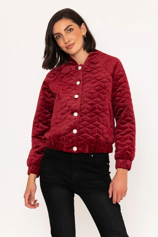 Fashion Clearance Sale – Grab The Best Deals Today Velvet Bomber Jacket in Burgundy