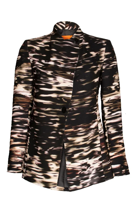 Women's Outerwear Apparel Black Print High Button Classic Jacket 9246