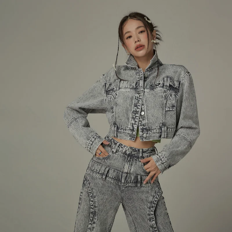 Huge Savings On Must-Have Clothing Back Cut Out Cropped Denim Jacket