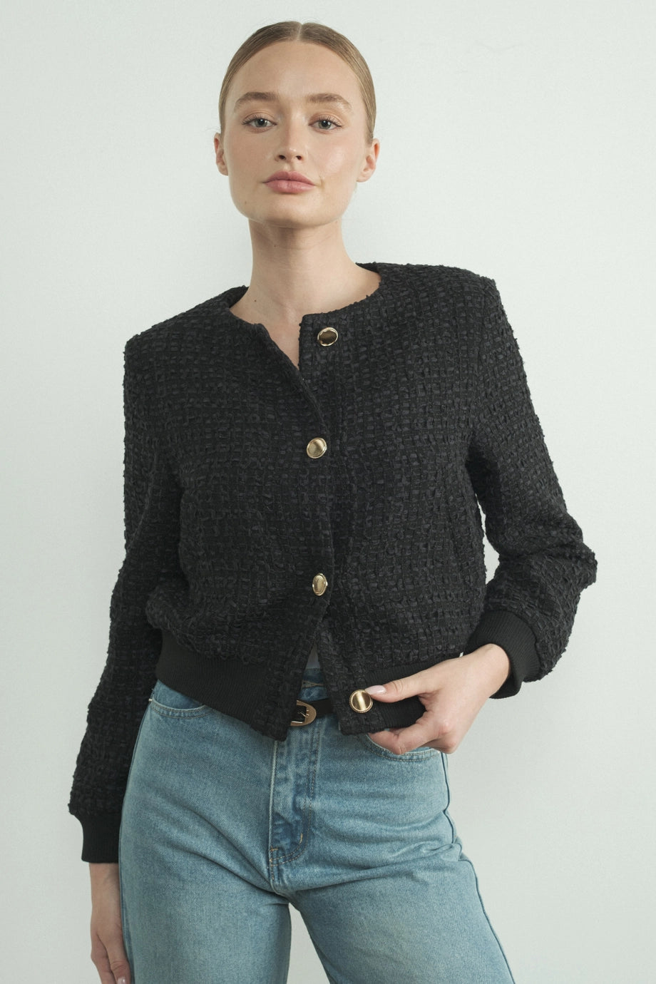 Stylish Women's Garments Tweed Bomber Jacket