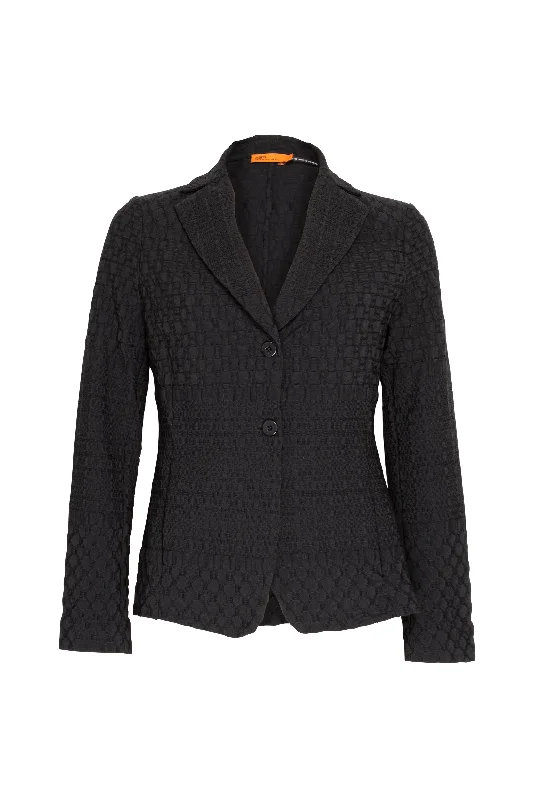 Luxury Women's Clothes High Revere Jacket - Black Jacquard 7803