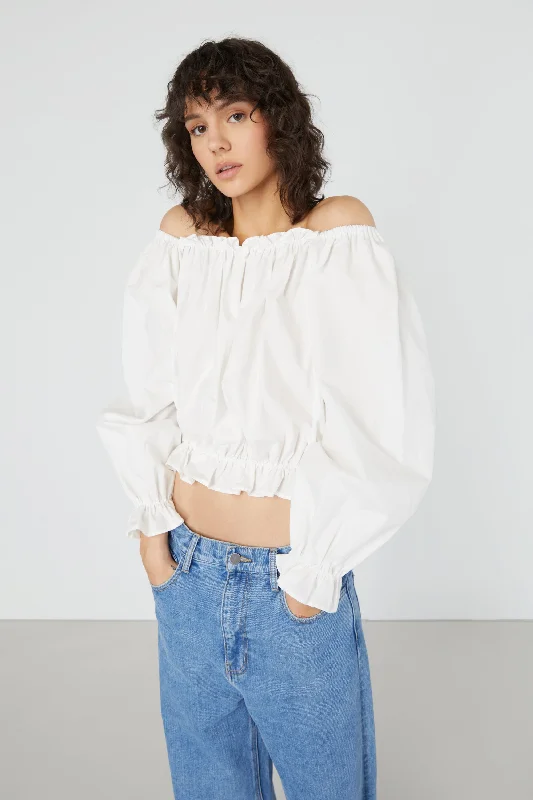 Women's Chic Outerwear Garments OFF SHOULDER RUFFLED TOP