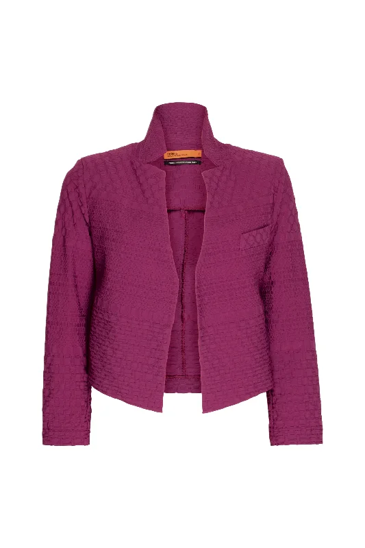 Timeless Women's Clothes High Collar Classic Jacket - Raspberry Jacquard 7802