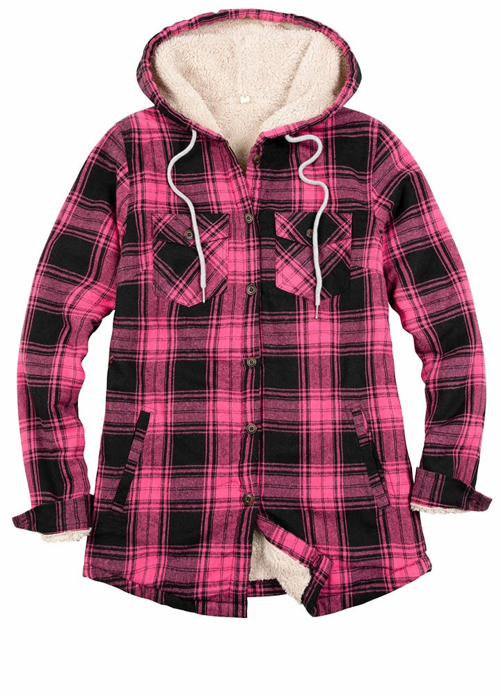 Women's Travel Apparel Women's Matching Family Sherpa Lined Pink Flannel Jacket with Hood