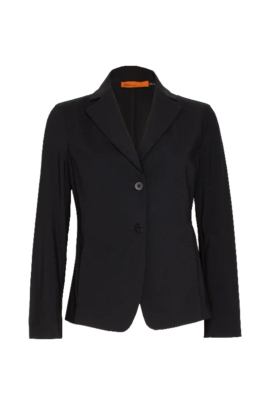 Women's Clothes High Revere Collar Jacket - Black Jersey 8634