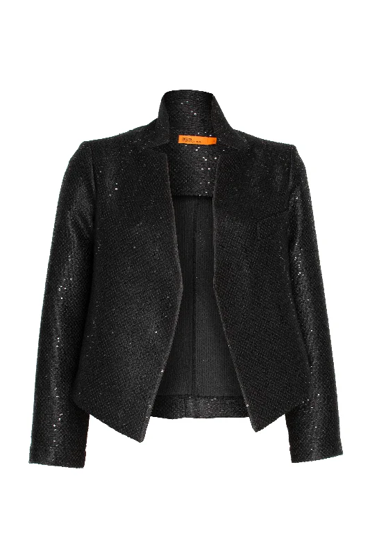 Women's Evening Clothing High Collar Classic Jacket - Black Sequin 8656