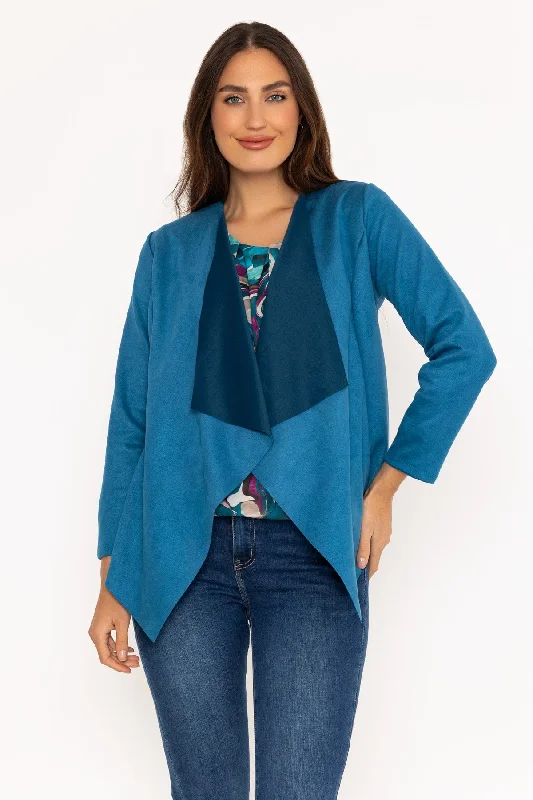 Modern Women's Outfit Suede Waterfall Jacket in Teal