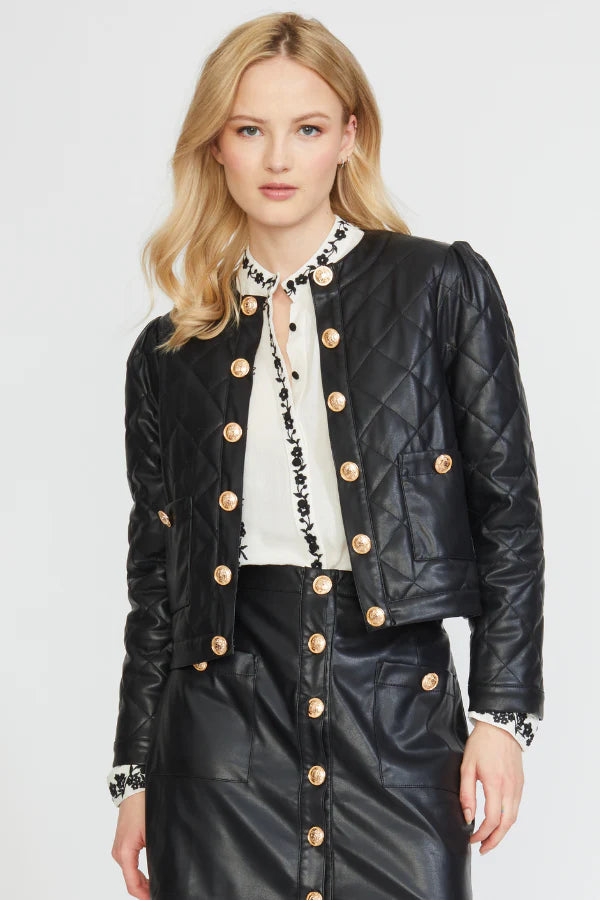 Women's Occasion Wear Apparel VEGAN LEATHER QUILTED JACKET BLACK