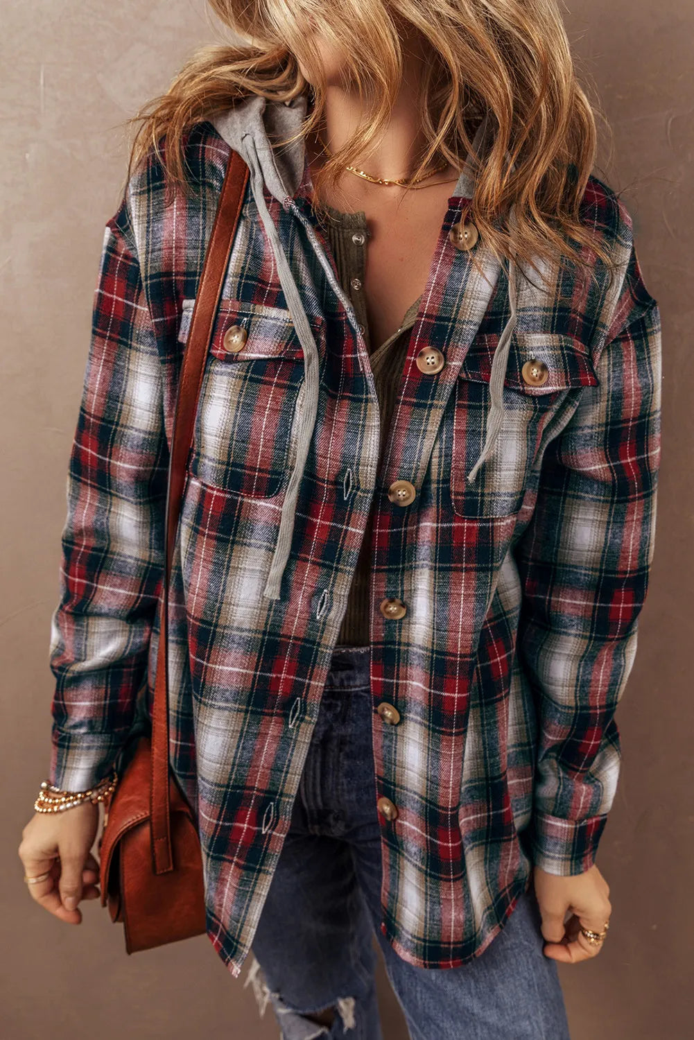 Women's Functional Apparel For Outdoor Activities Plaid Button Up Hooded Jacket