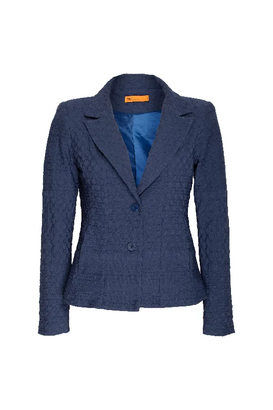 Women's High-Fashion Apparel 2 Button Seam Pocket Jacket - Indigo Jacquard 5010