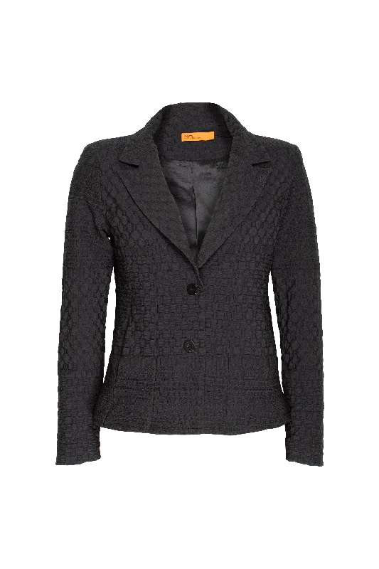 Charming Women's Holiday Apparel 2 Button Seam Pocket Jacket - Black Jacquard 5009