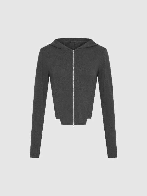 Stylish Women's Garments For Holidays Zipper Front Hooded Skinny Jacket