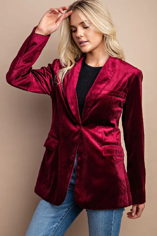 Women's Chic Outerwear Outfit Vibrant Velvet Blazer