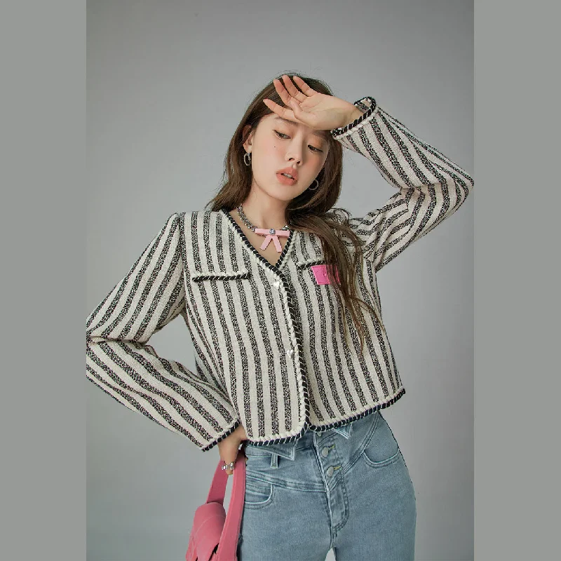 Affordable Women's Garments Cupcake Striped V-Neck Jacket