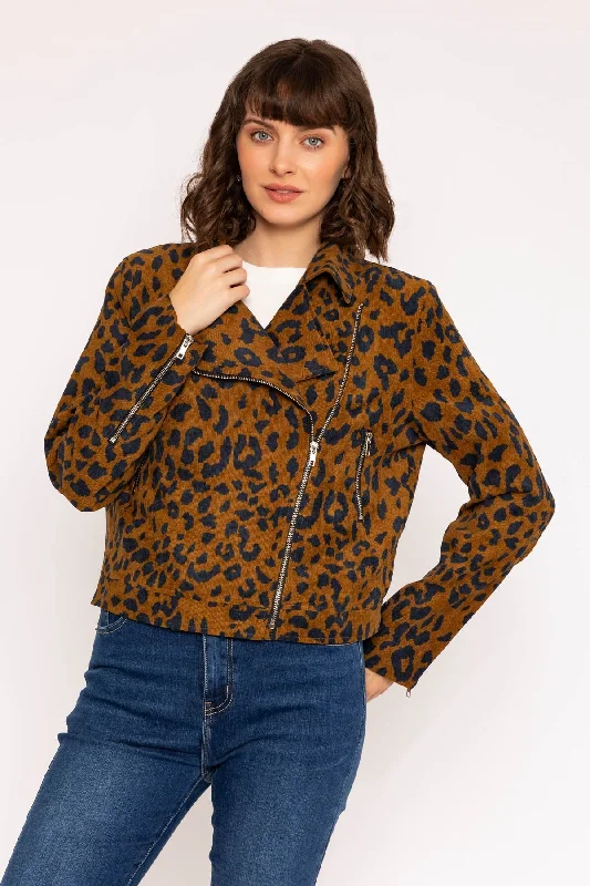 Women's Evening Garments Animal Print Cord Biker Jacket