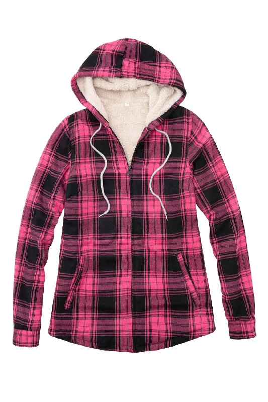 Comfortable Women's Apparel Women's Sherpa-Lined Flannel Jacket Full Zip Up Hooded Plaid Shirt