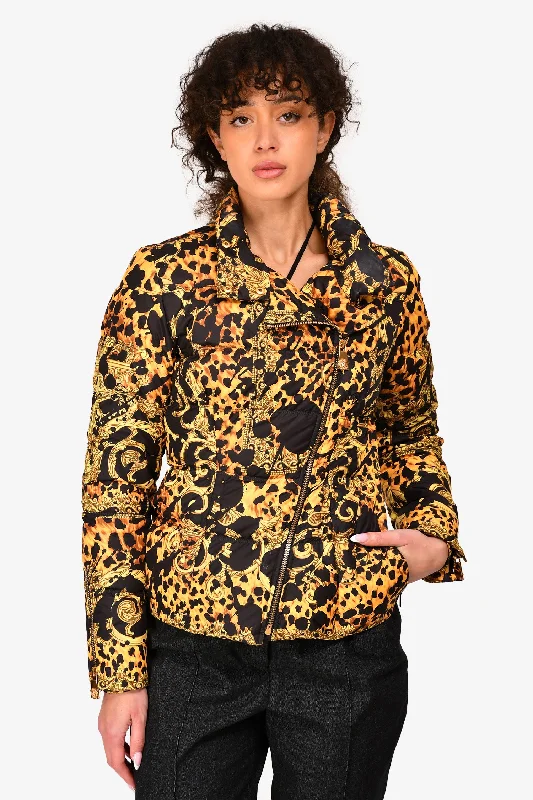 Women's Athletic Outfit Versace Black/Yellow Baroque Printed Down Zip-Up Jacket Size 40