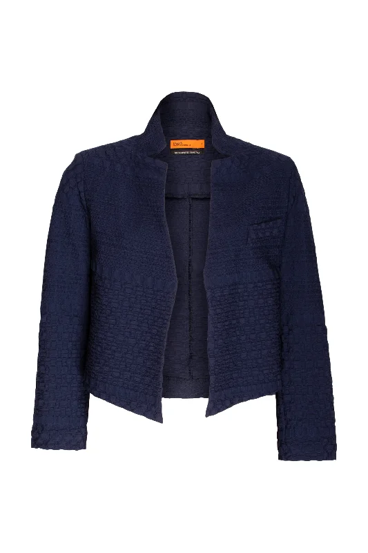 Women's Casual Apparel For Weekends High Collar Classic Jacket - Indigo Jacquard 9753